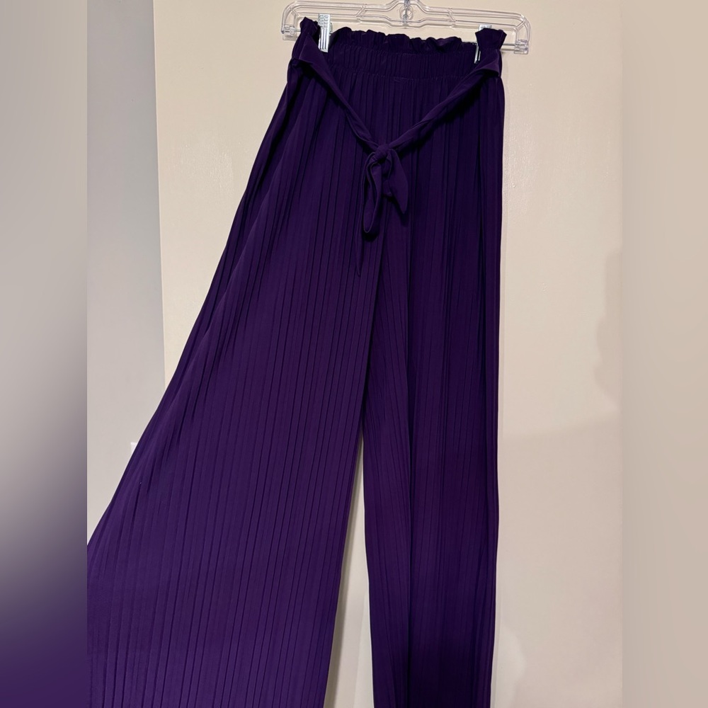 Purple ribbon tie chiffon pants